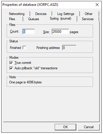Установка параметров файлов журнала